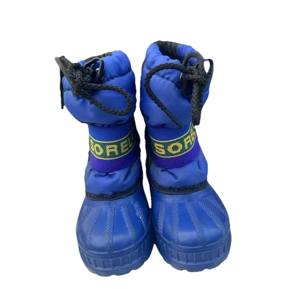 Sorel Snow Commander Kids Winter Snow Boots Blue Black Waterproof Size 8